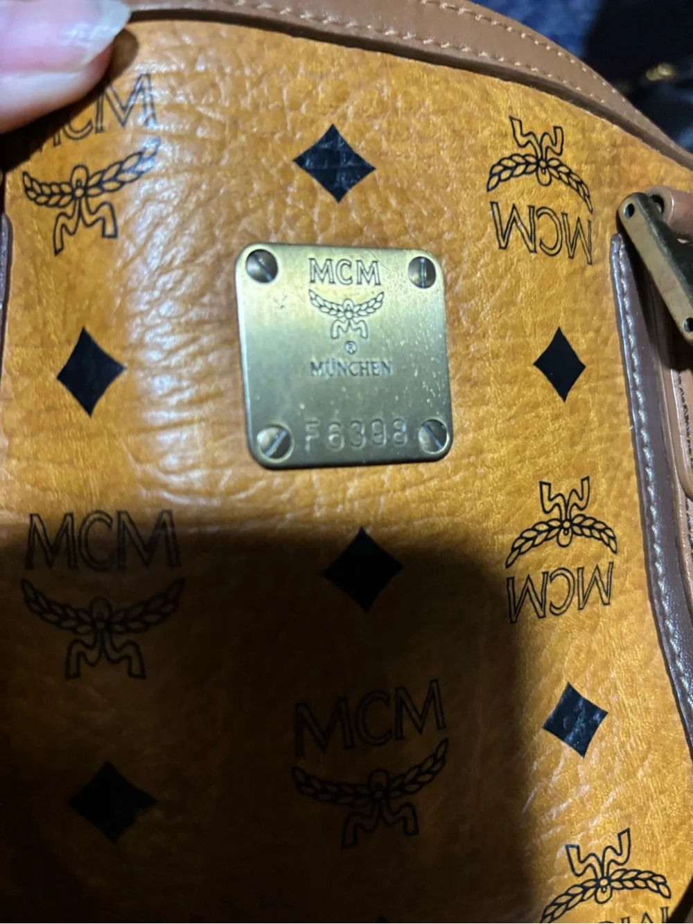 MCM Cognac Monogram Leather Satchel with Gold Hardware